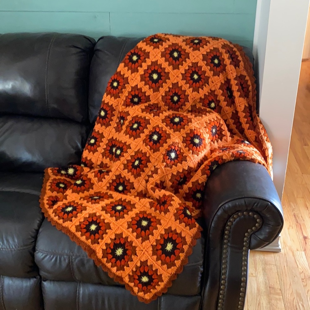 Vintage knit MCM throw blanket